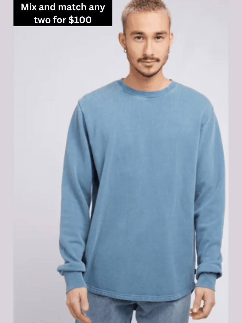 Silent Theory Curved Hem Crew- Washed Blue
