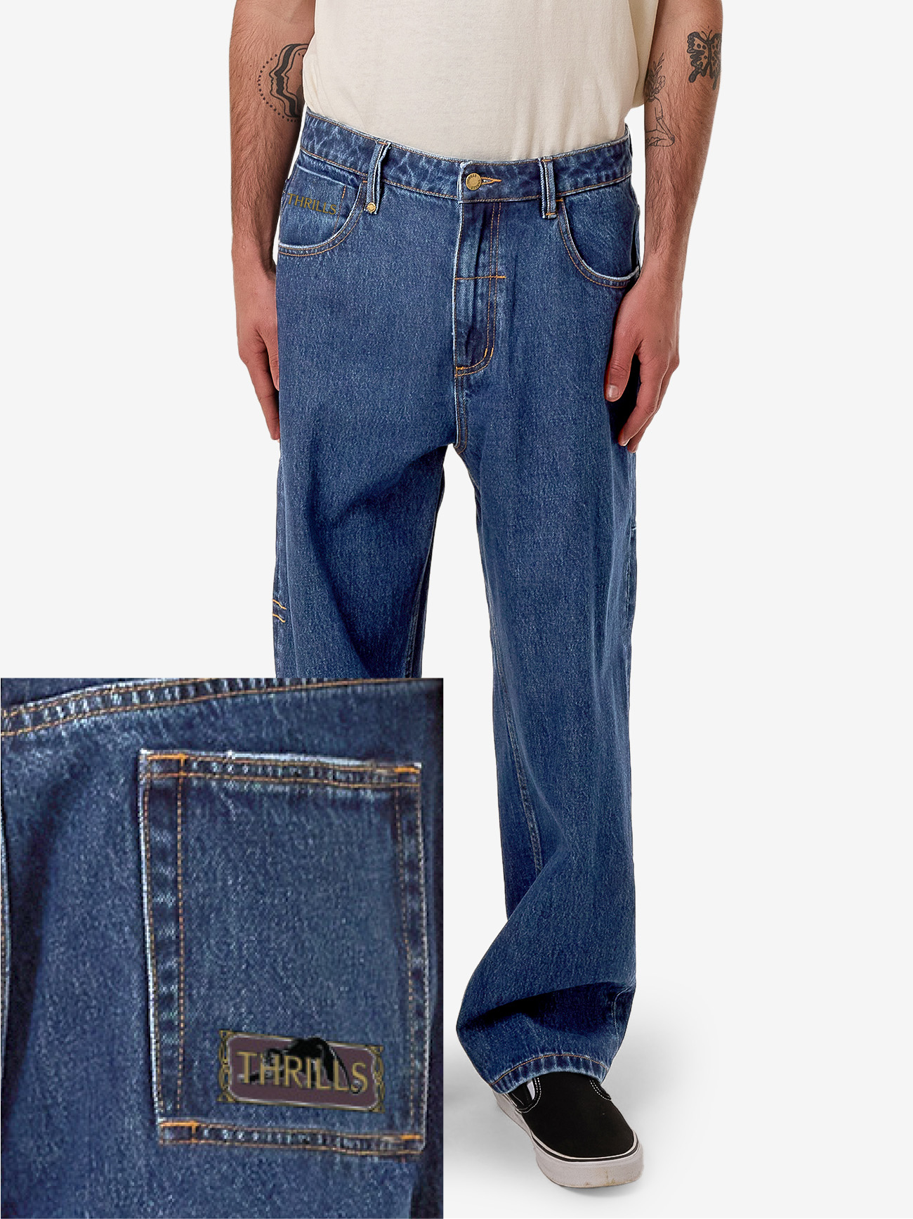 THRILLS Behind it all big slacker denim jean - Rinsed blues