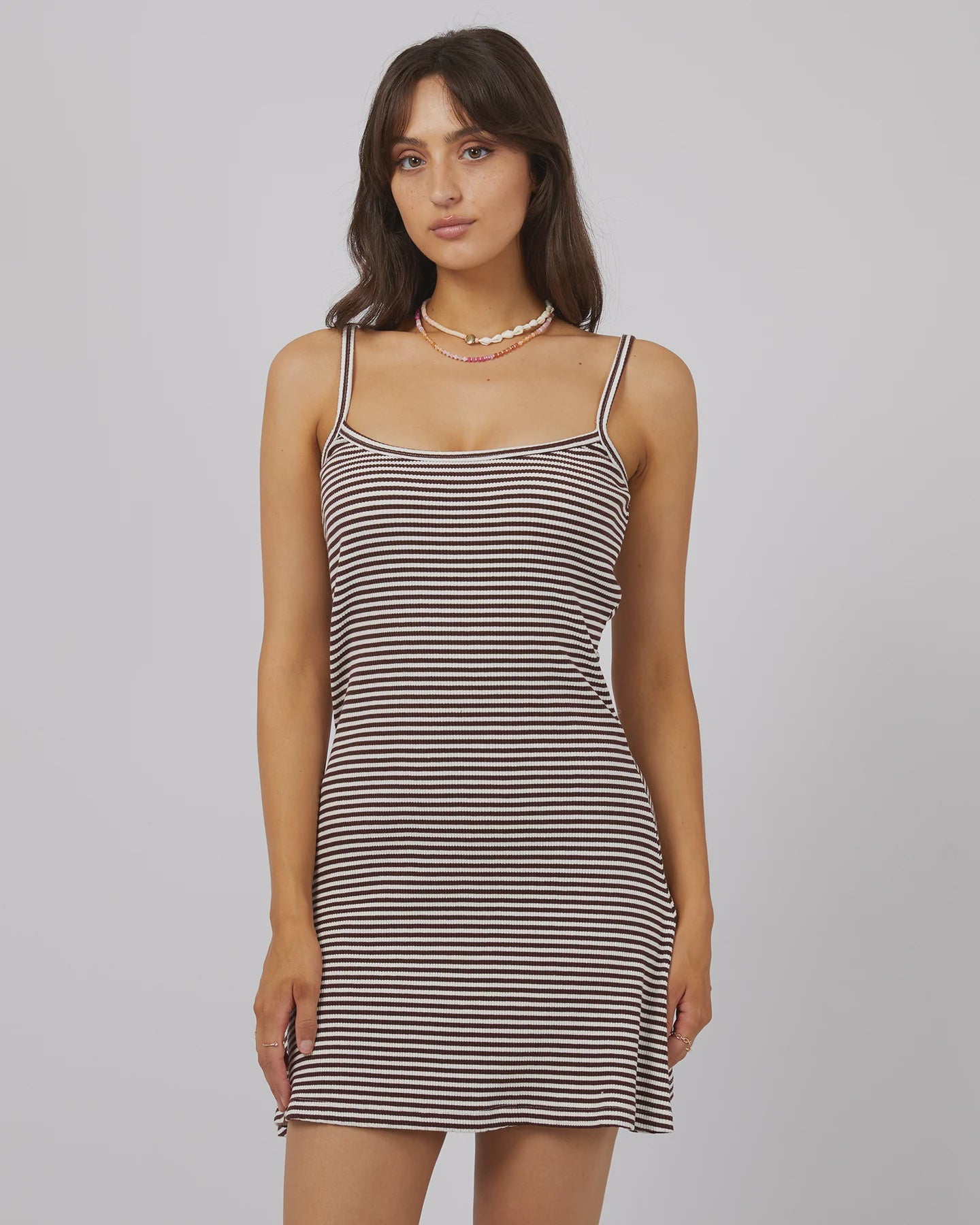 All About Eve Rib Stripe Mini Dress Brown