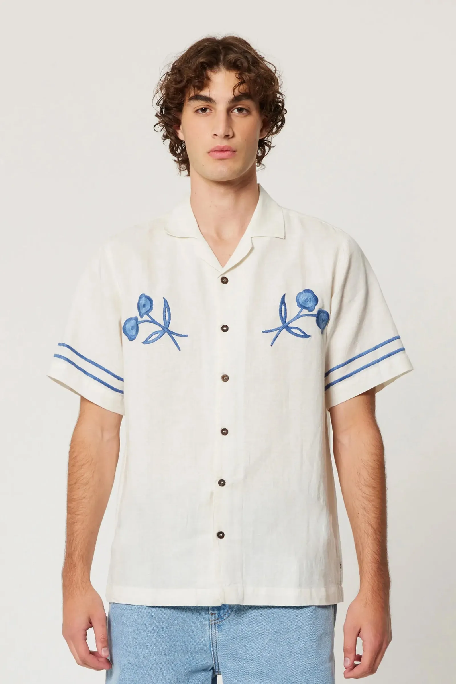 ROLLA'S Bowler Embroider Shirt - White