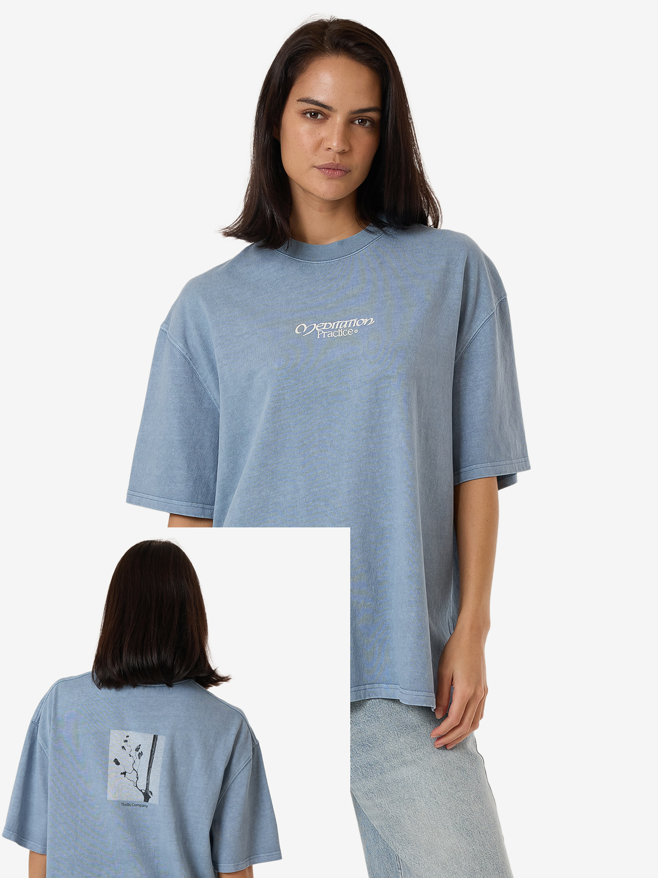 THRILLS Meditation practice oversized tee - Dusty blue