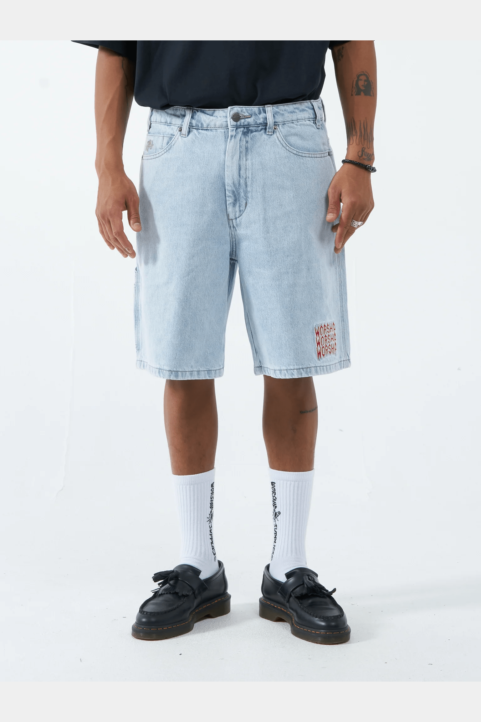 WORSHIP lounger jean short - vanish blue