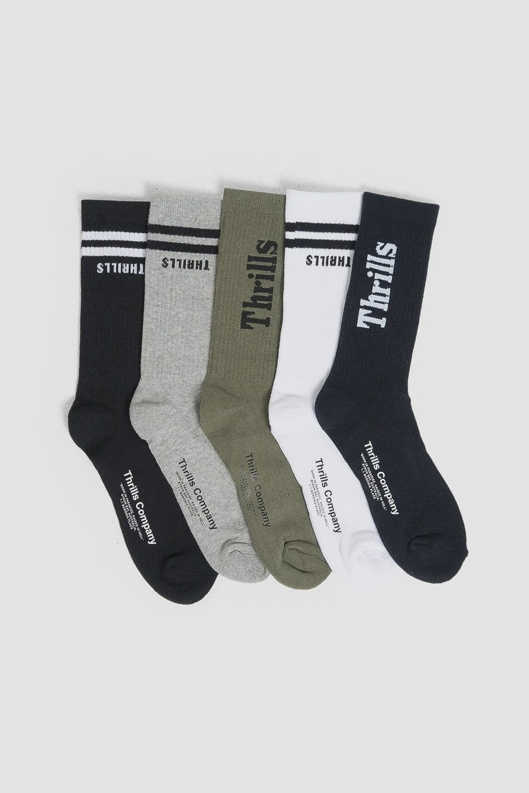 THRILLS Minimal 5 pack sock - Black/white/army green/total eclipse/grey marle