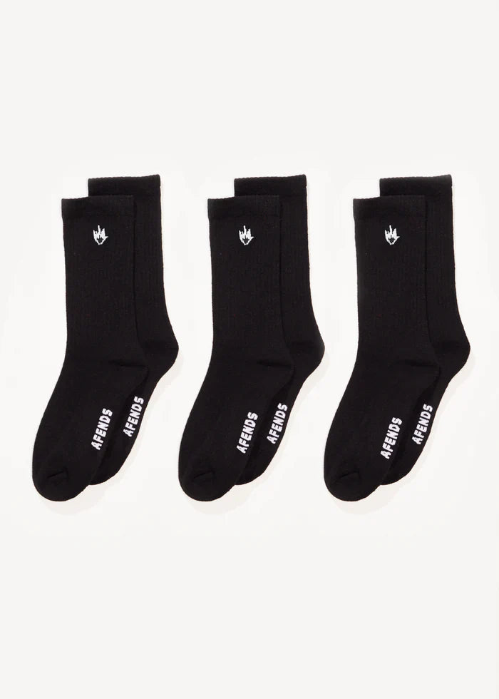 AFENDS Flame Socks 3pk - Black