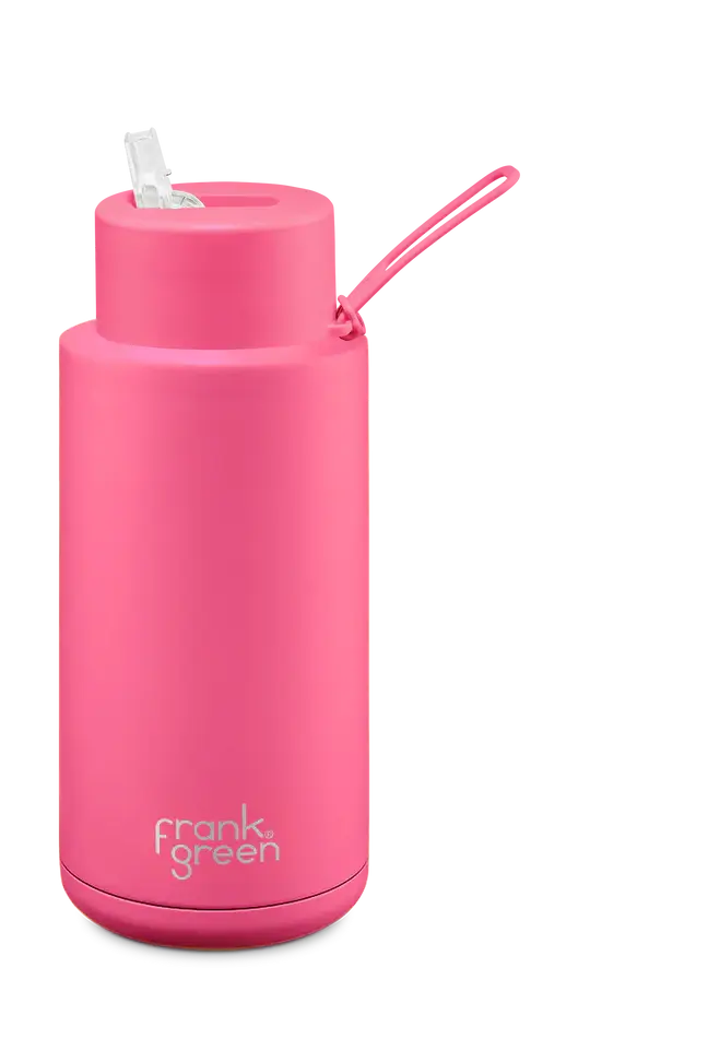 Frank green ceramic reusable bottle 34oz/1l - neon pink