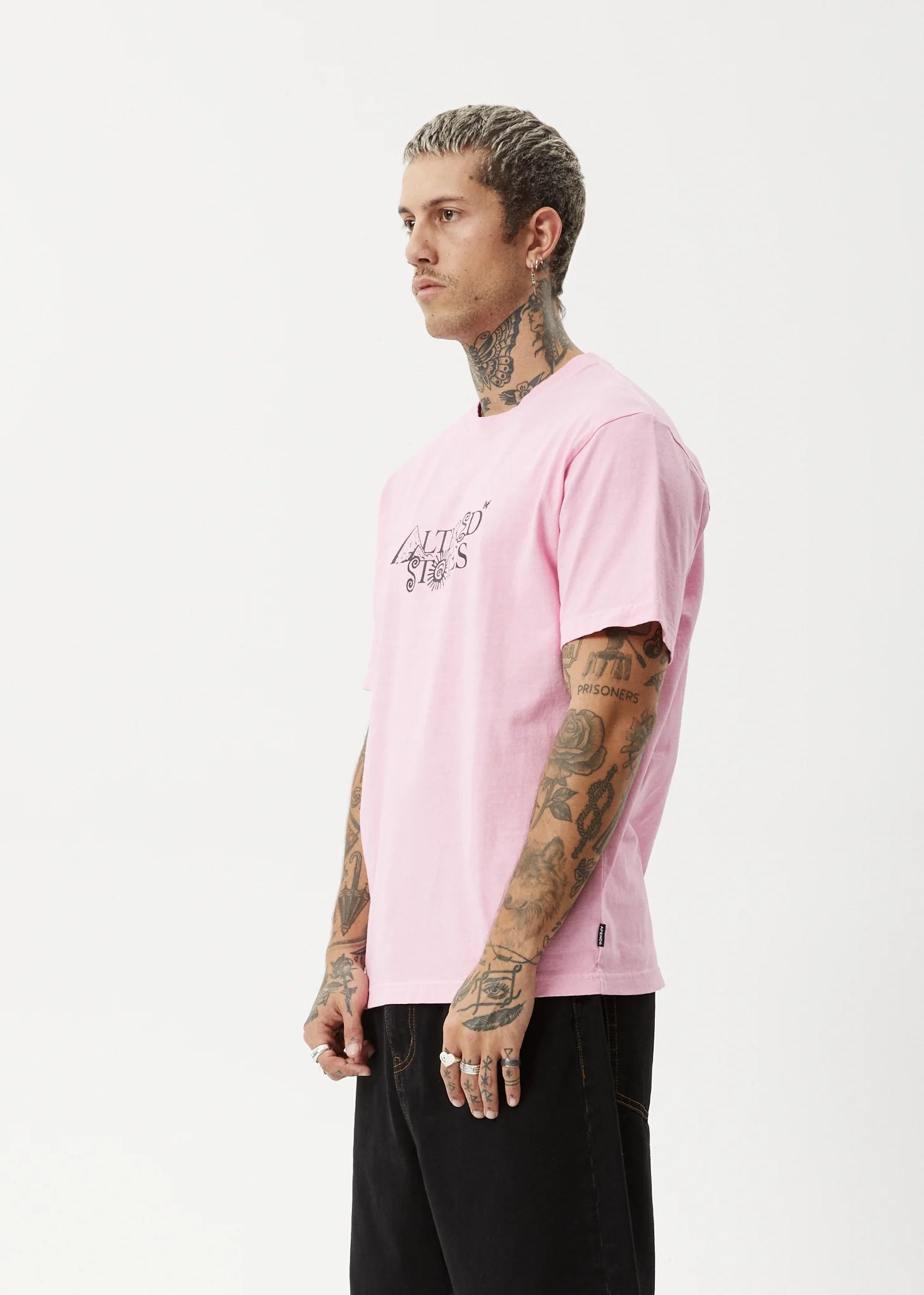 AFENDS deep state heavy weight recycled retro fit tee - vintage pink