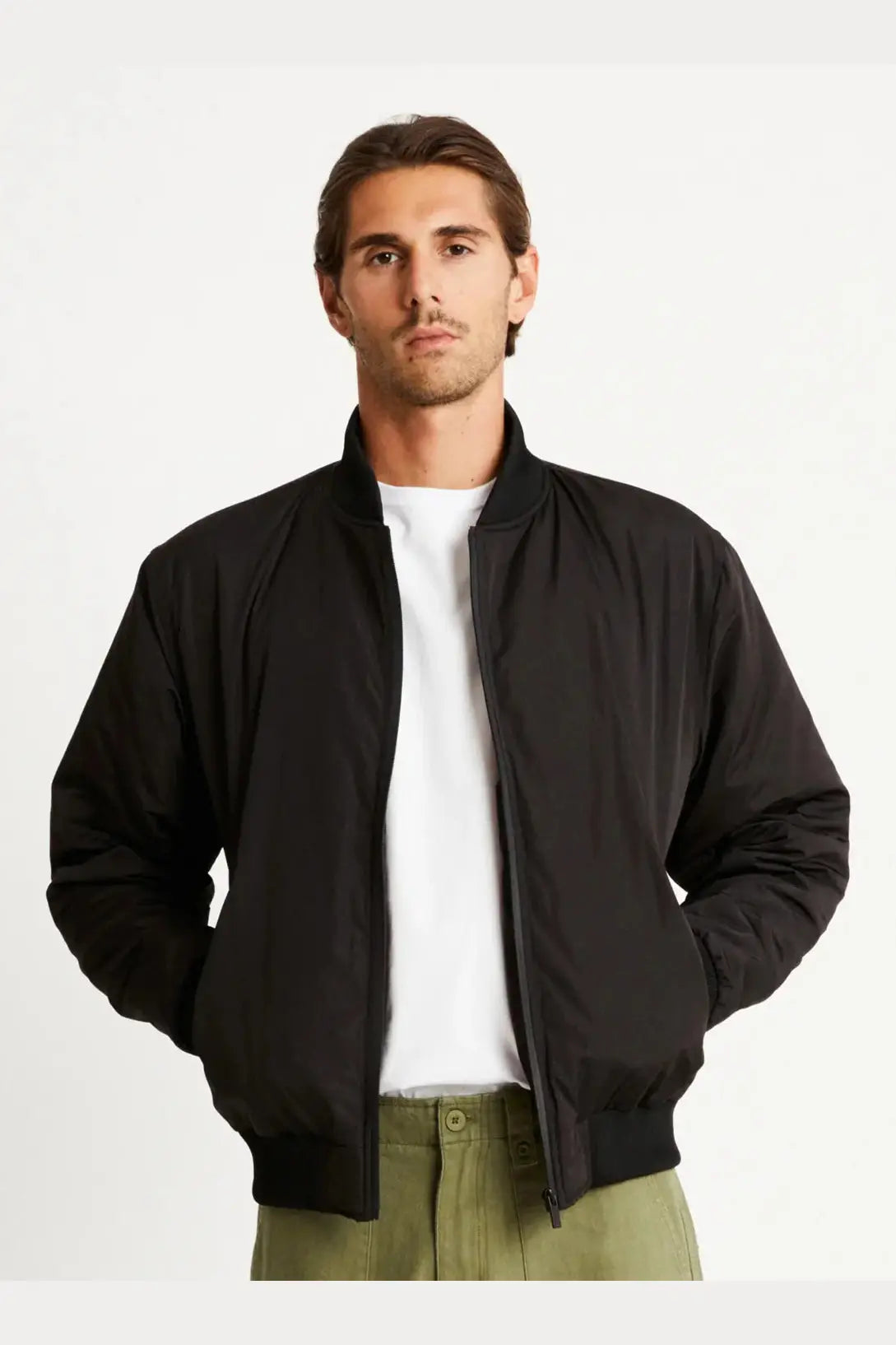 Mr simple hooded canvas bomber- black