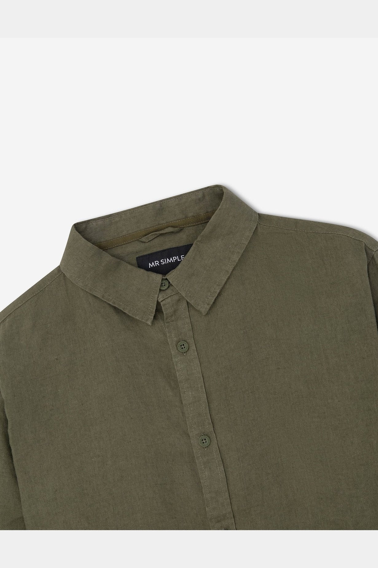 Mr simple linen long sleeve shirt - fatigue