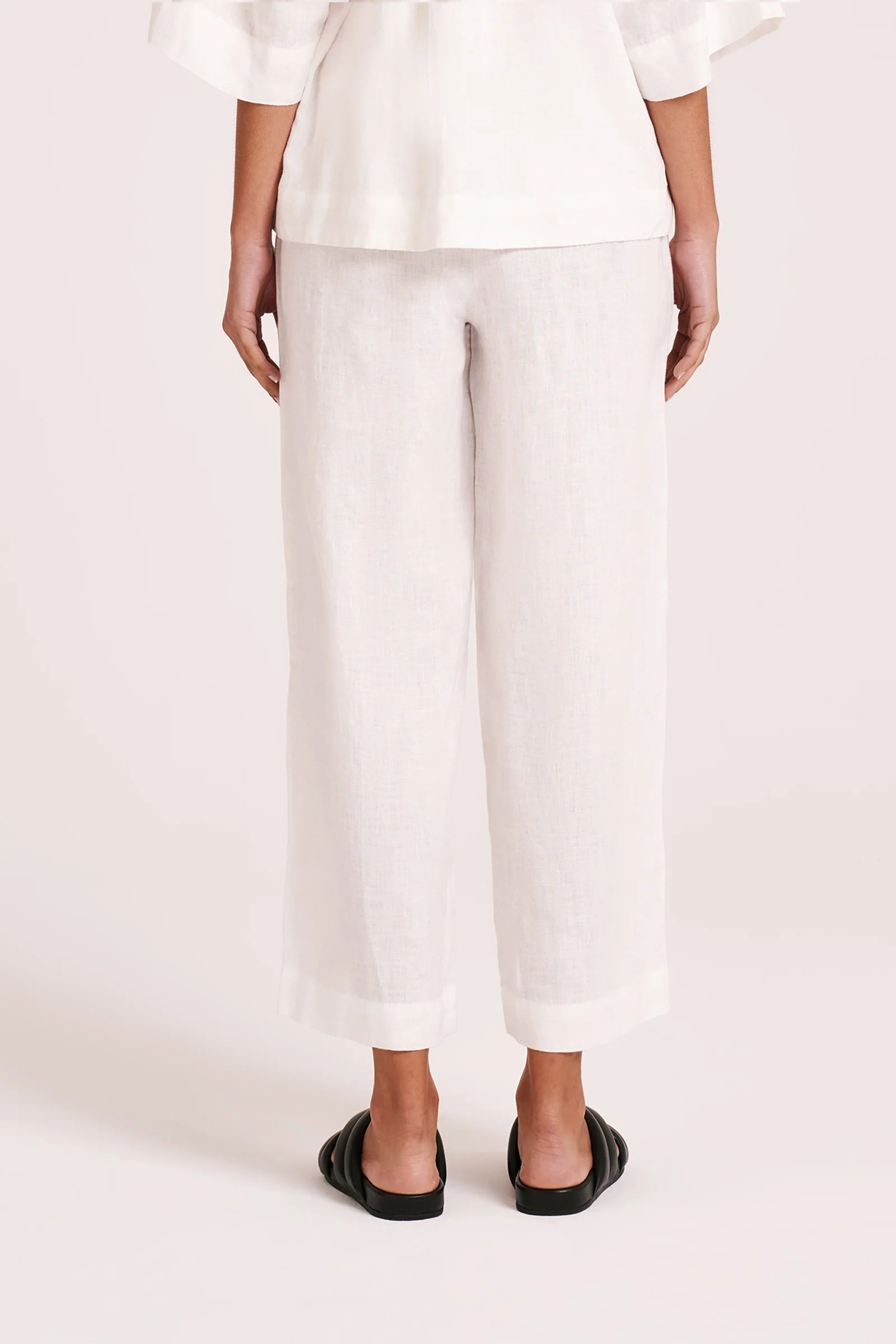 NUDE LUCY Lounge linen crop pant - White