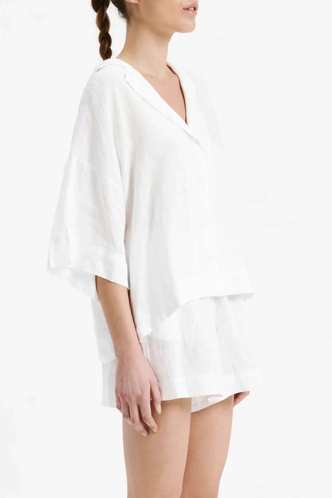 Nude lucy linen lounge shirt - white