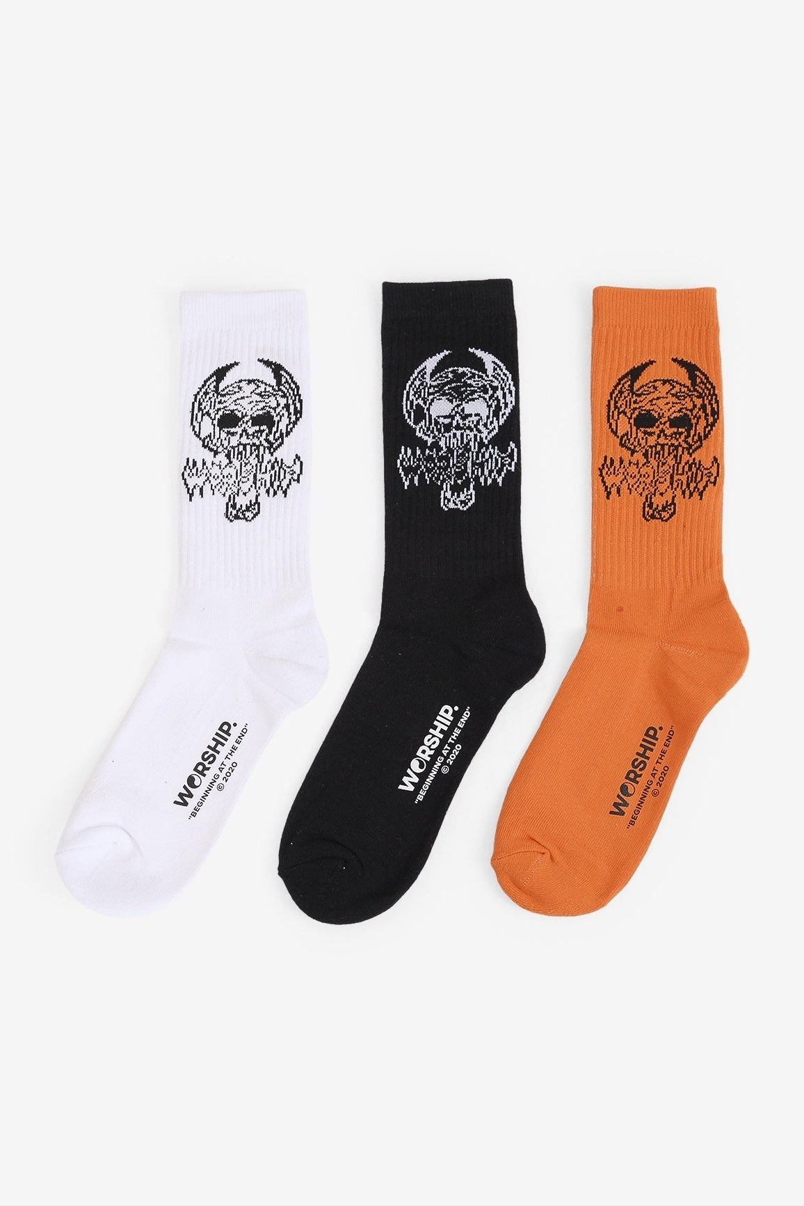 WORSHIP Death eater socks 3 pack - White/black/orange