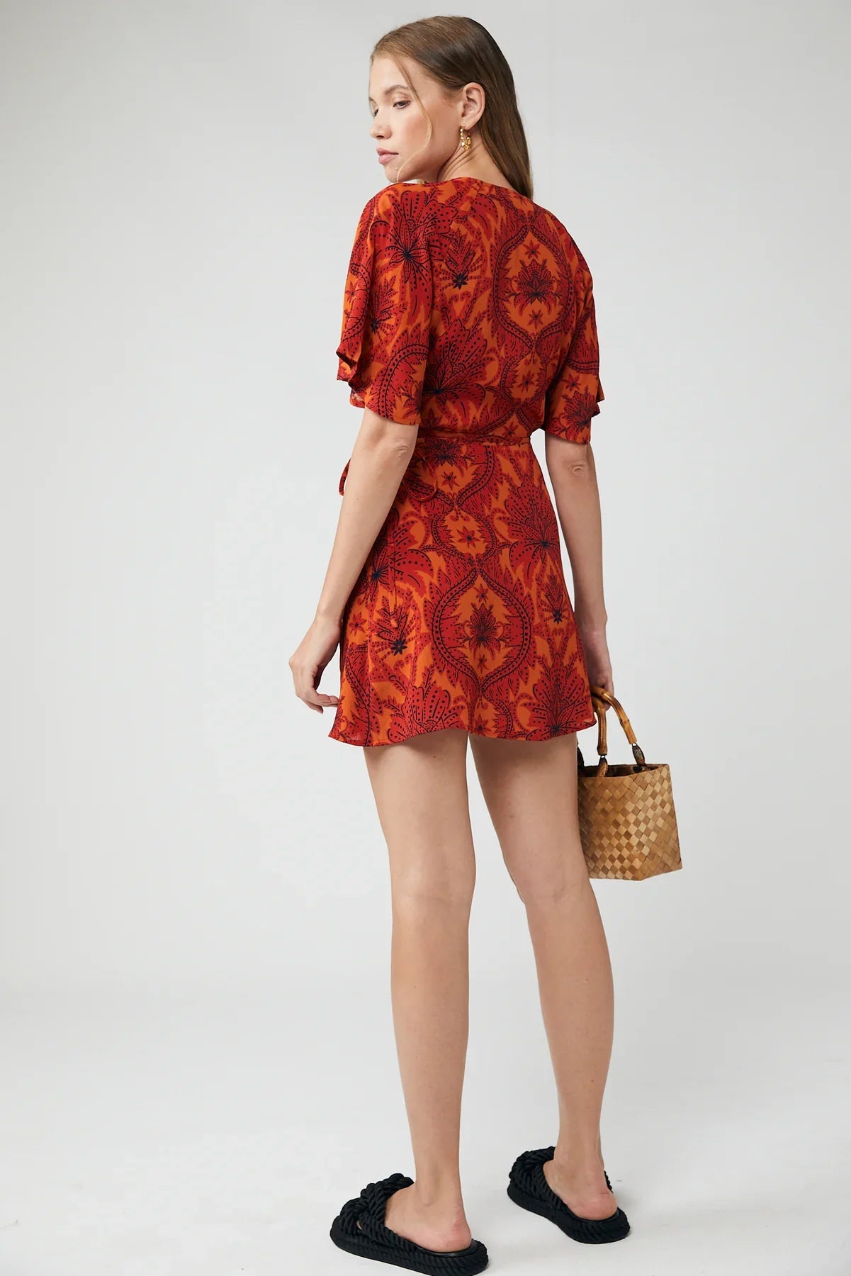 Rue stiic nina mini wrap dress- damask floral