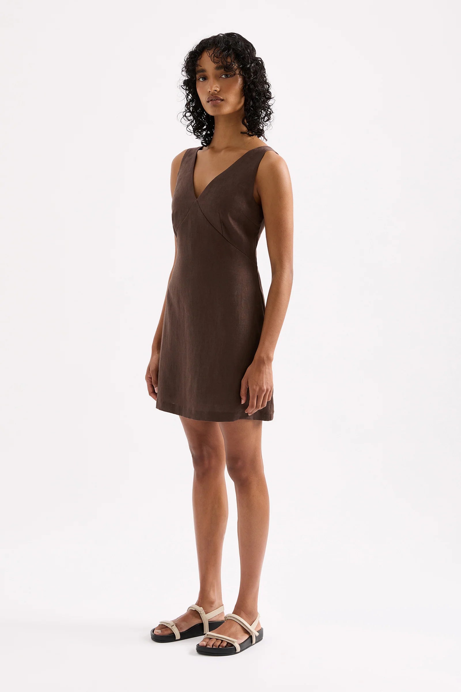 NUDE LUCY Blair linen mini dress - Clove