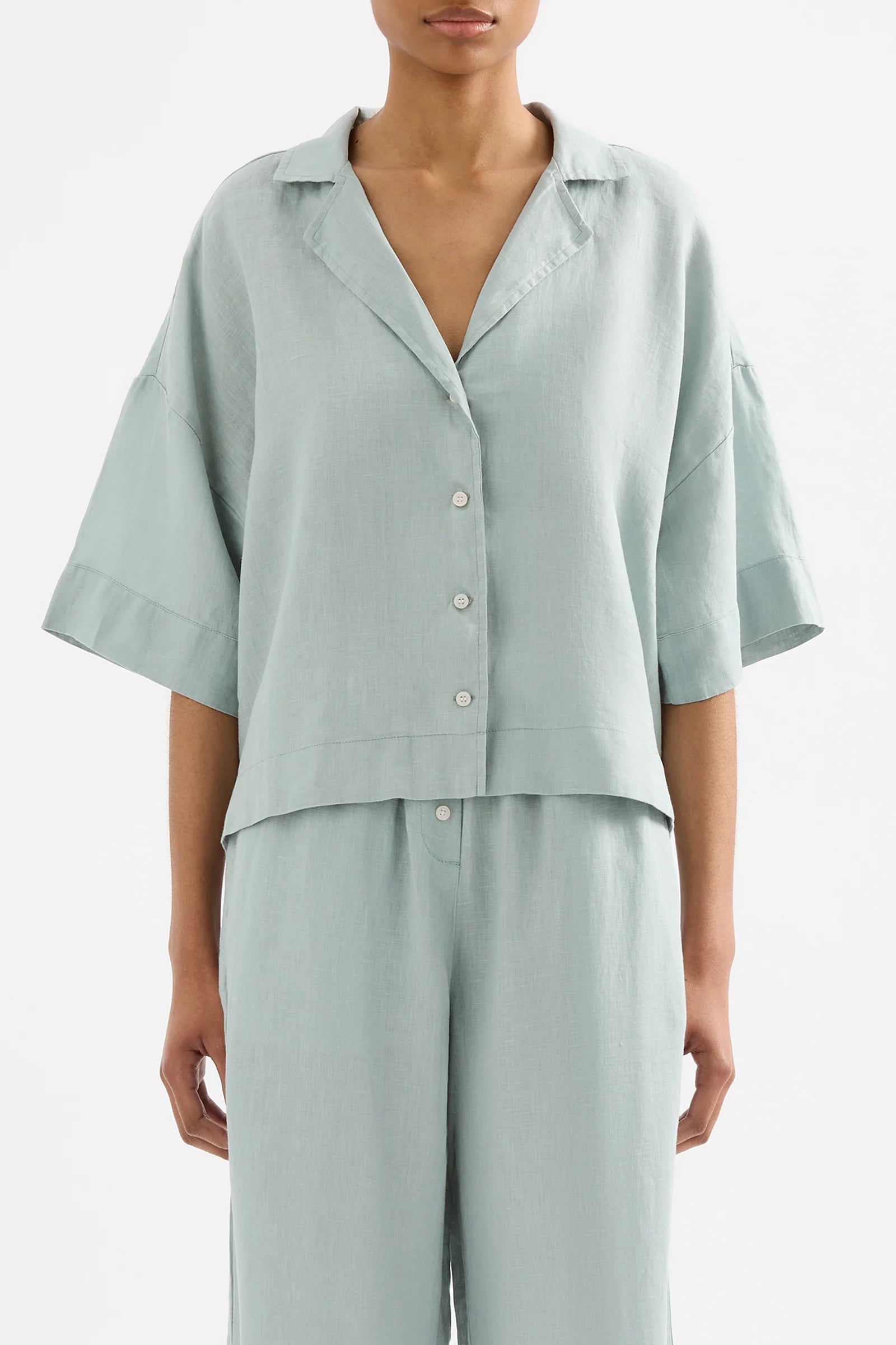 NUDE LUCY Lounge linen shirt - Seafoam