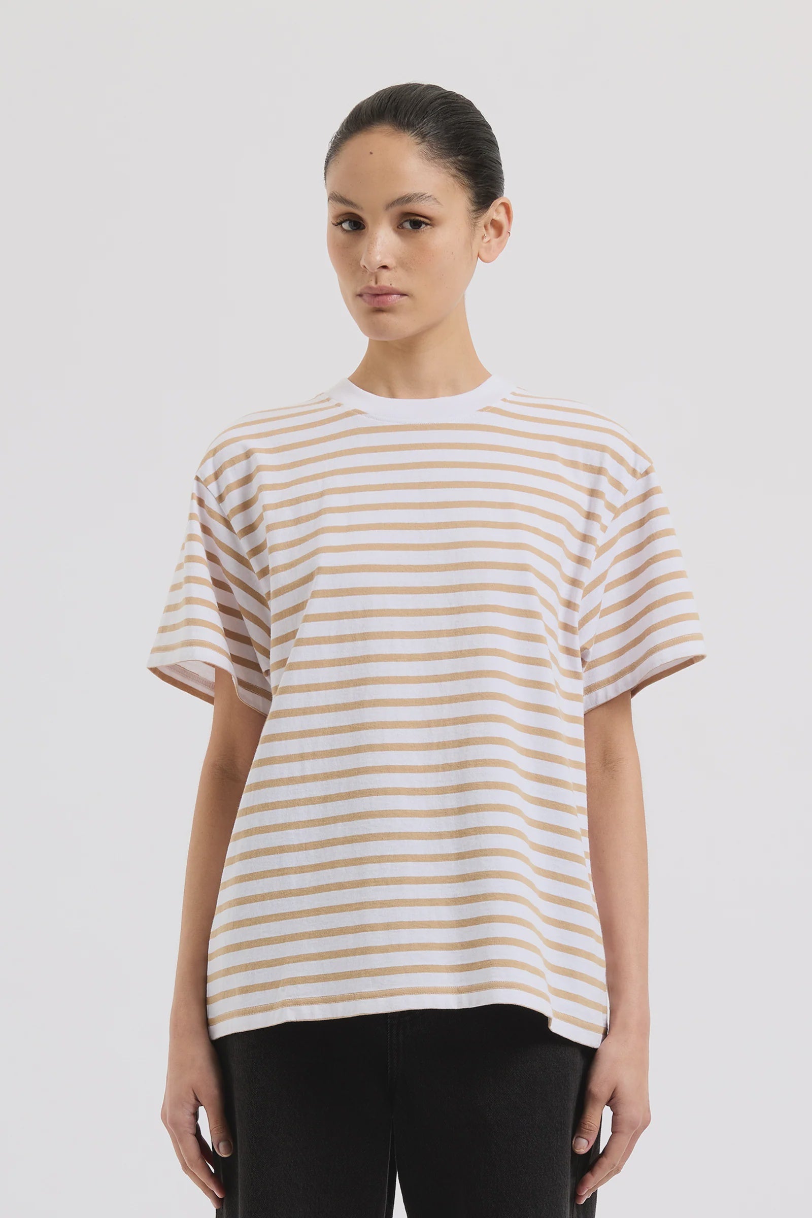 Nude Lucy Organic Stripe Boyfriend Tee camel-stripe