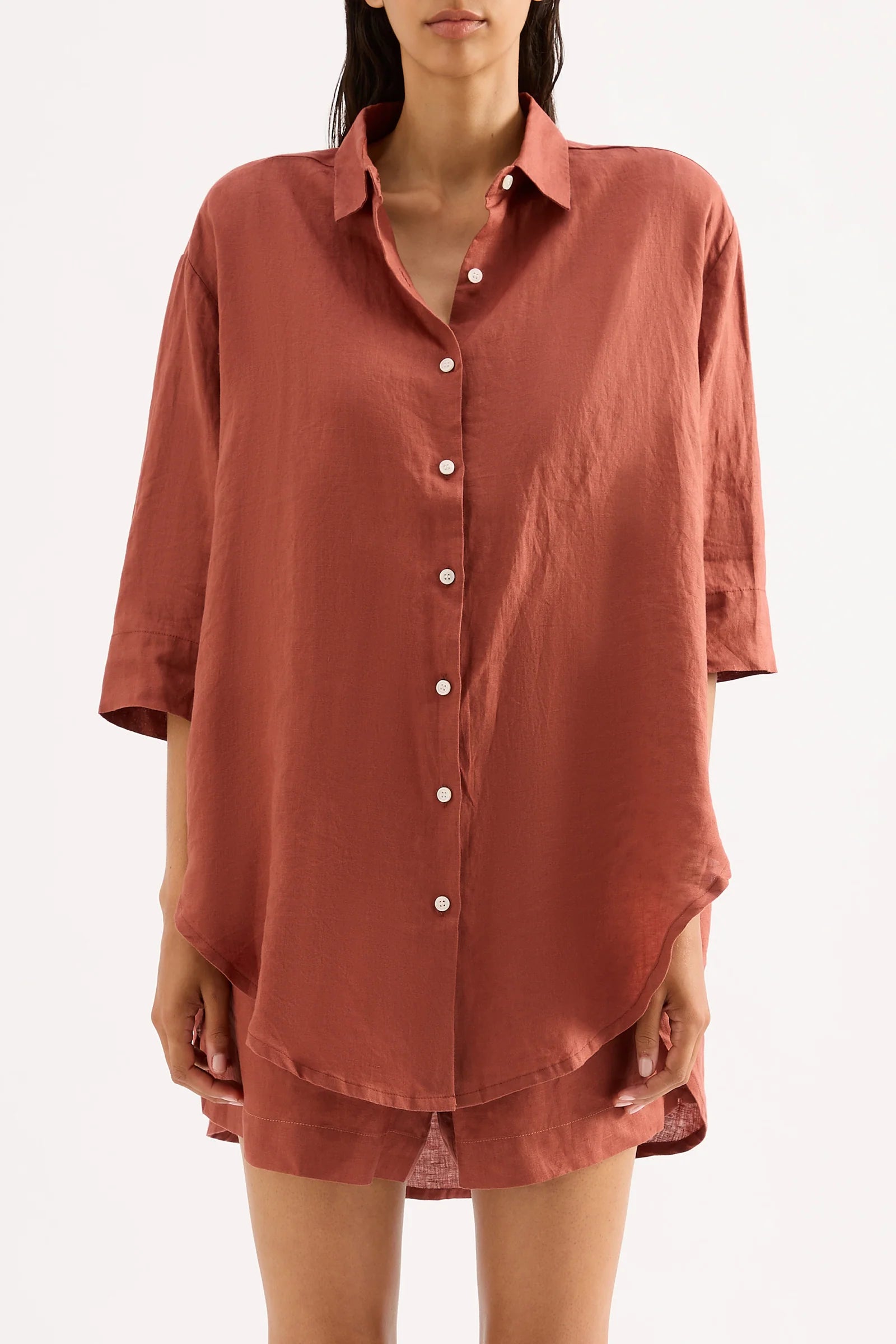 Nude lucy Lounge Linen Longline Shirt - Rust