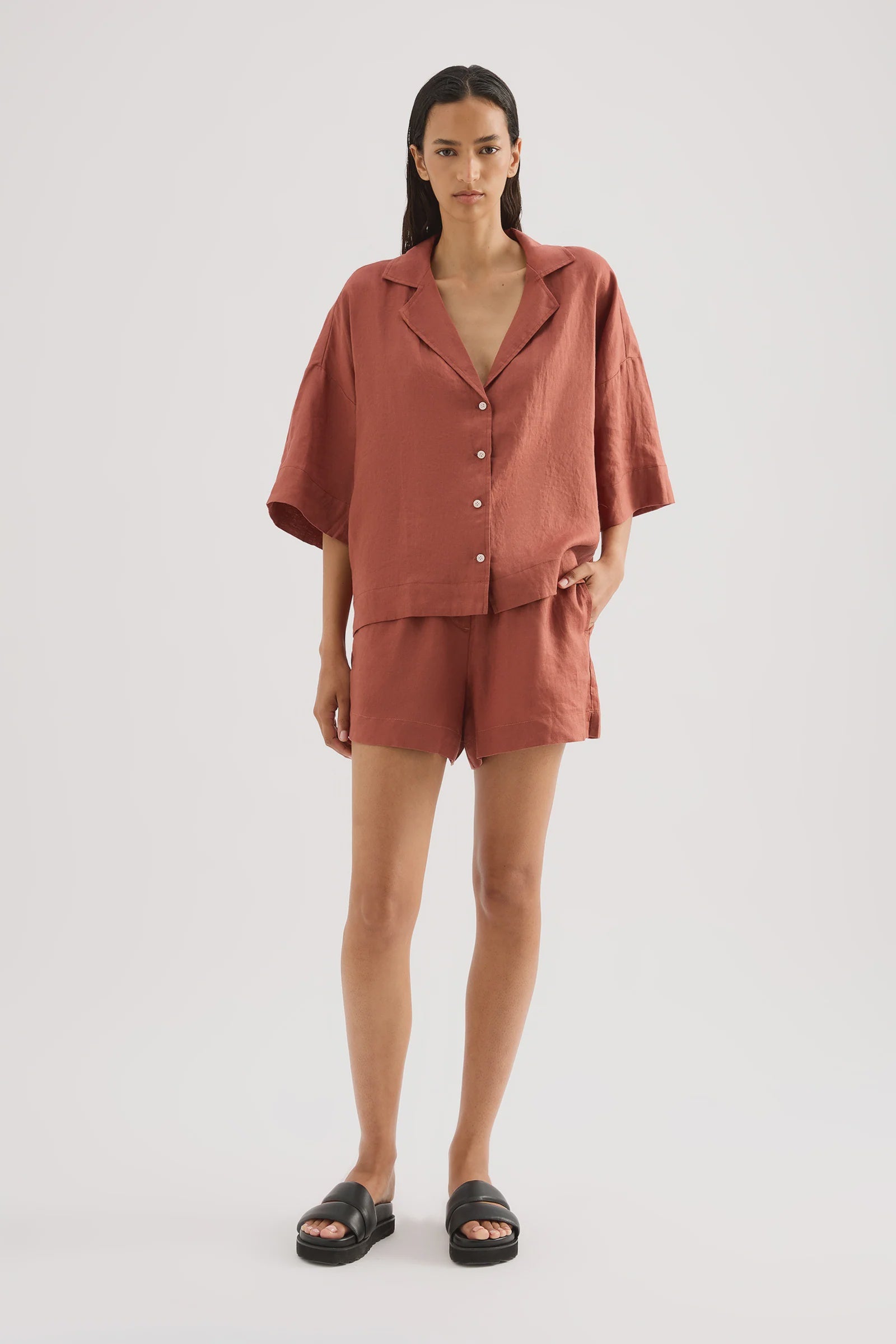 NUDE LUCY Lounge Linen Short - Rust