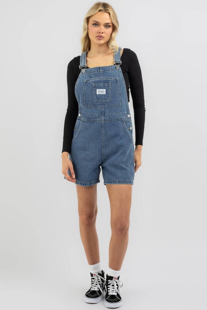 Stussy nevada denim short overall - indigo denim