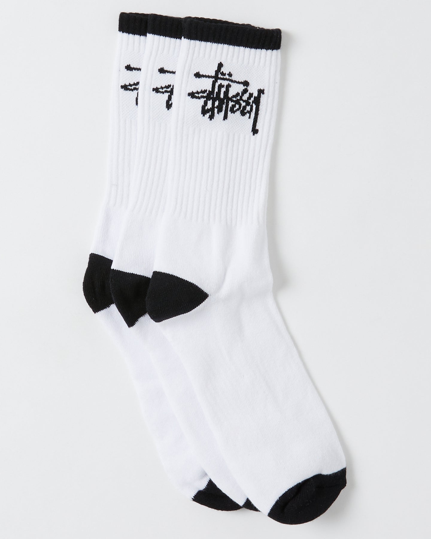 Stussy mens graffiti crew sock 3pk - white/black