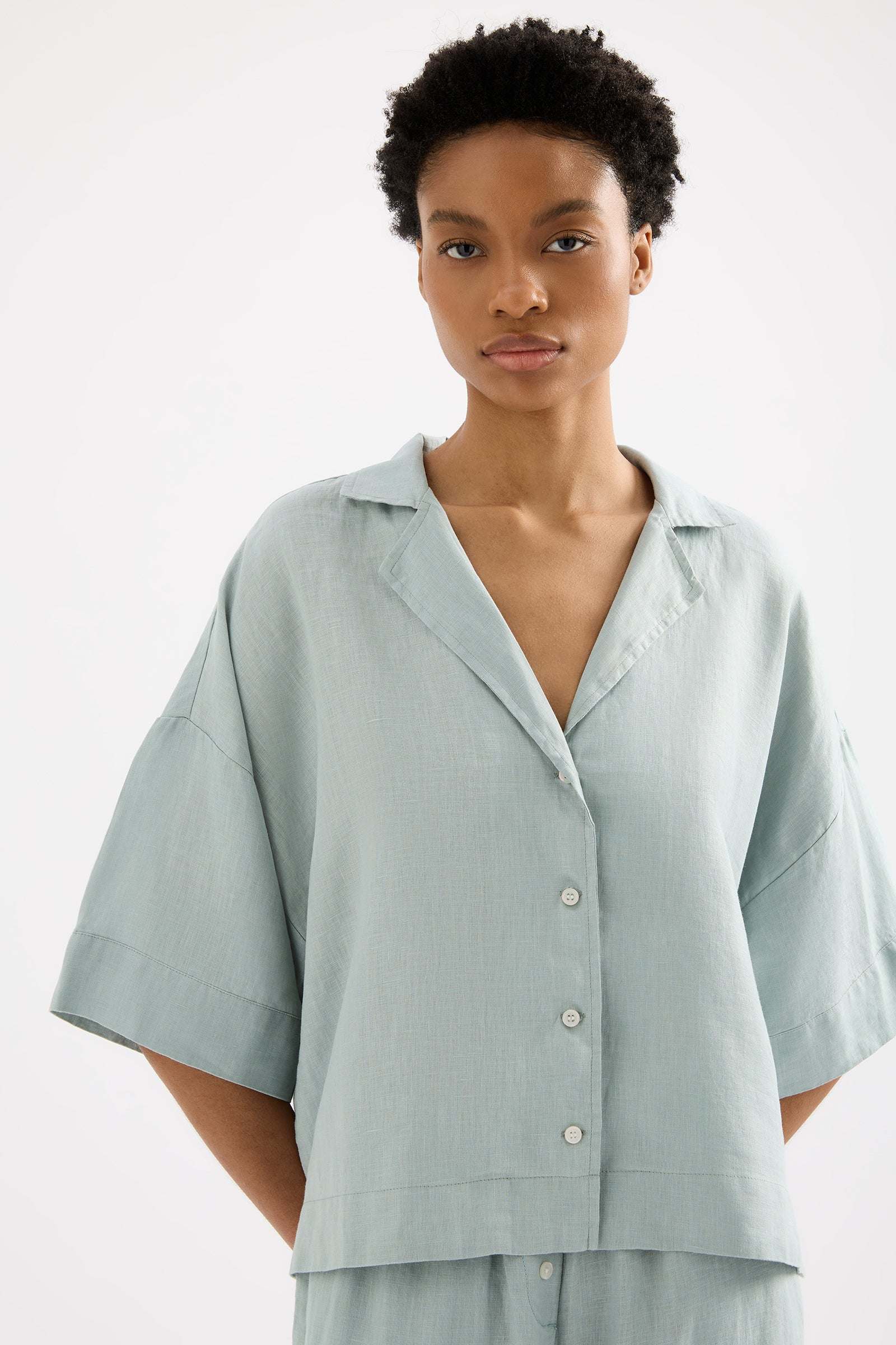 NUDE LUCY Lounge linen shirt - Seafoam