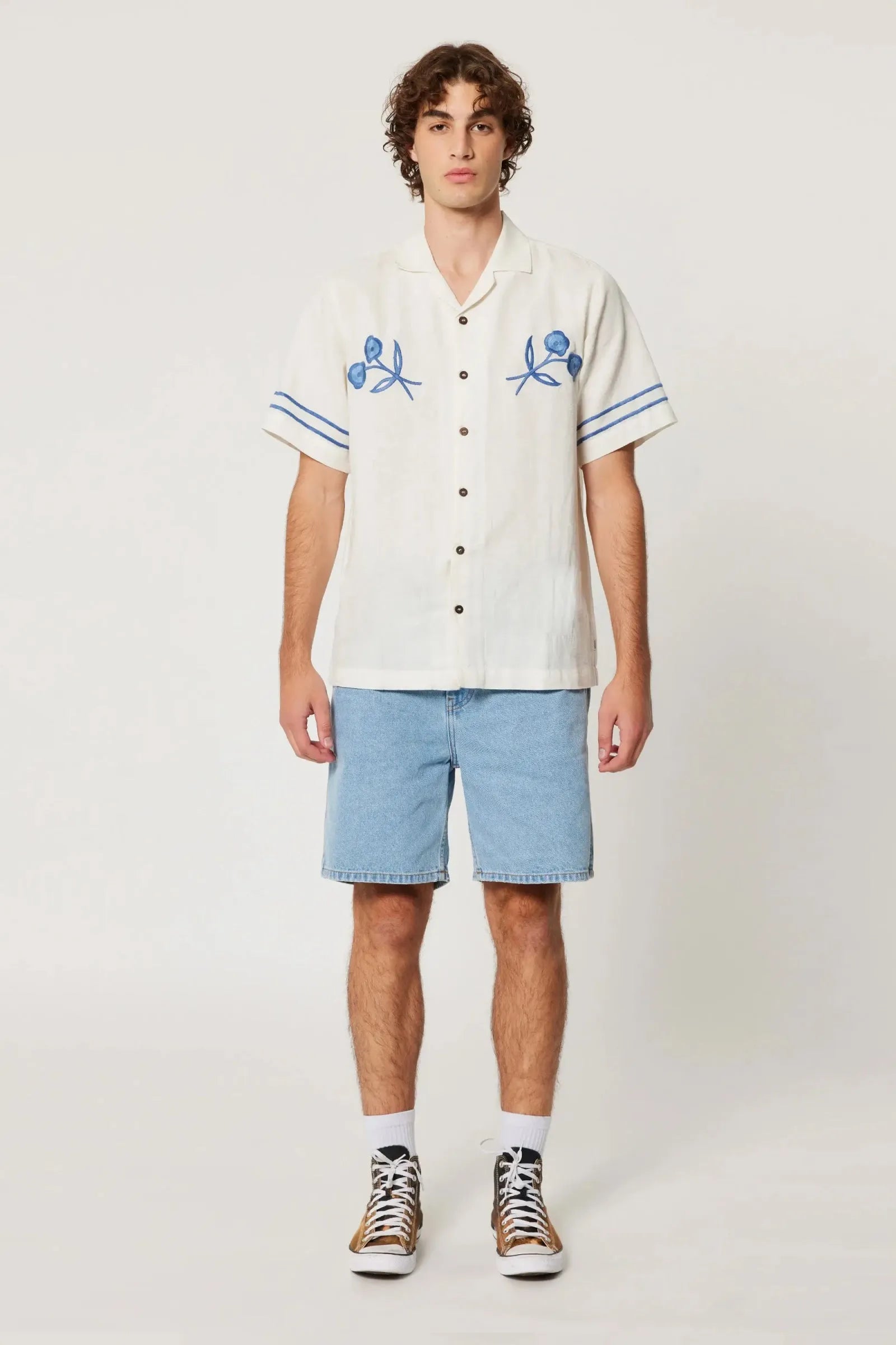 ROLLA'S Bowler Embroider Shirt - White