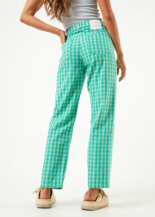 Afends Tully Shelby - Hemp Check Wide Leg Pants - Forest Check