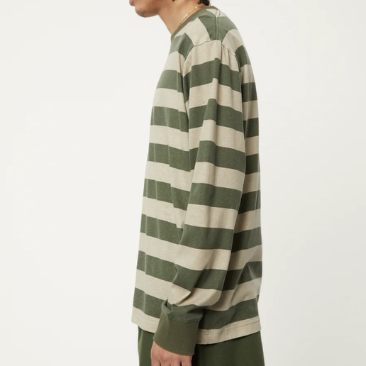 Afends Needle Recycled Long Sleeve Striped Shirt- Cypress Stripe
