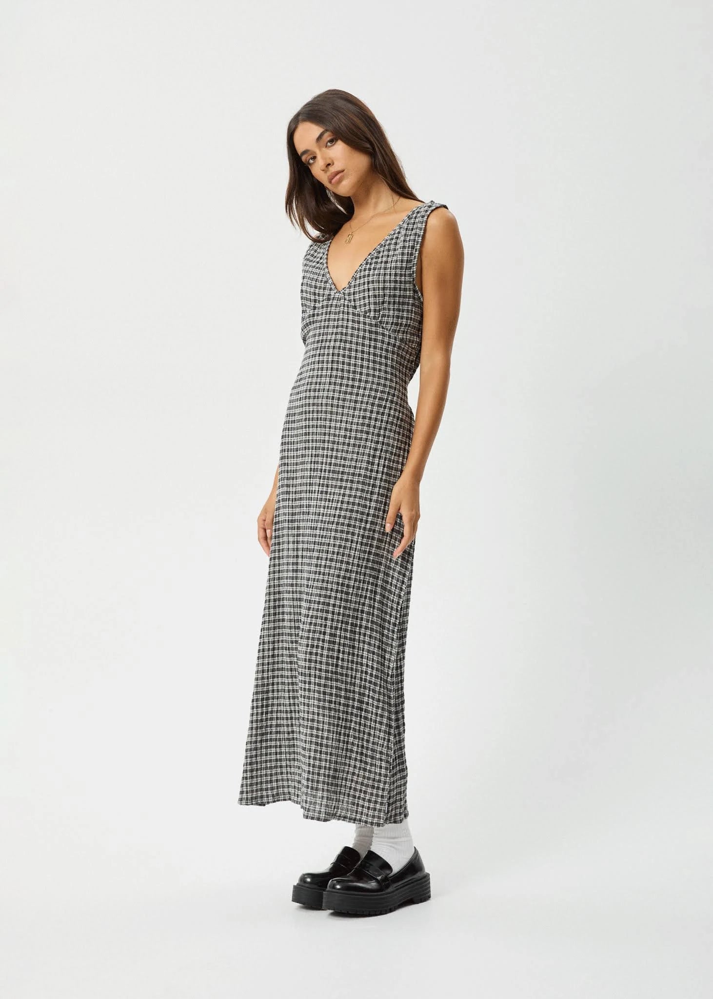 AFENDS Seersucker Maxi Dress - Steel Check