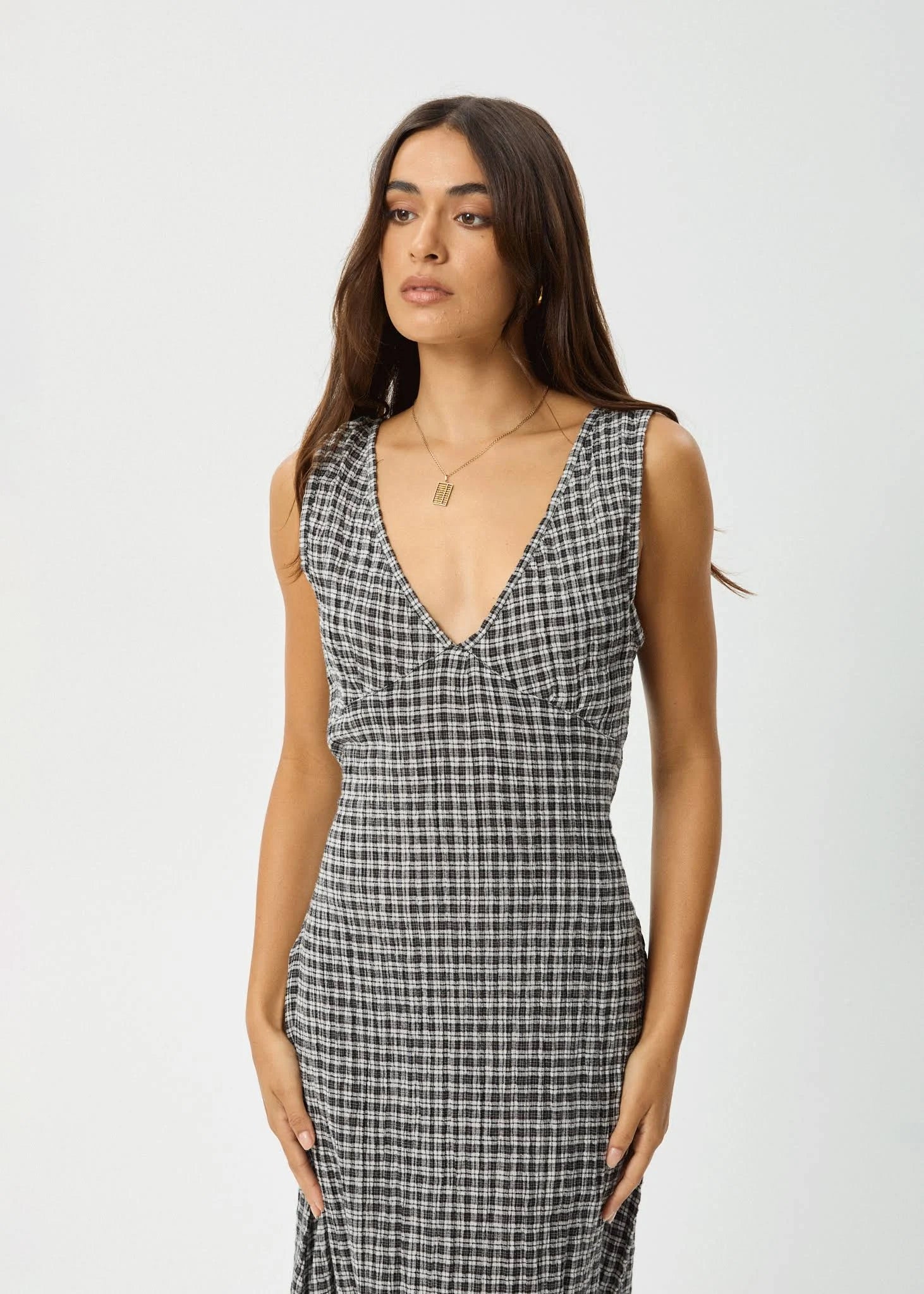 AFENDS Seersucker Maxi Dress - Steel Check