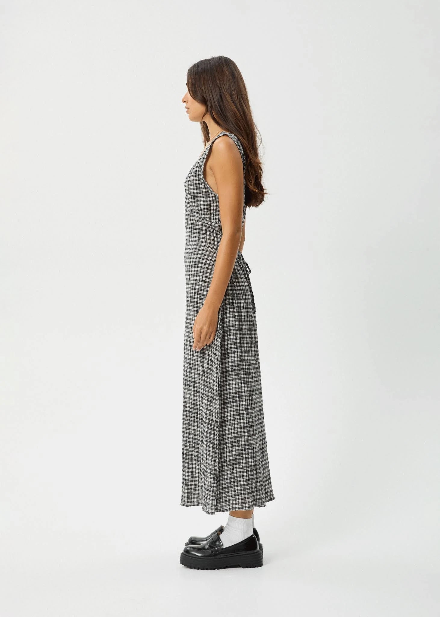 AFENDS Seersucker Maxi Dress - Steel Check