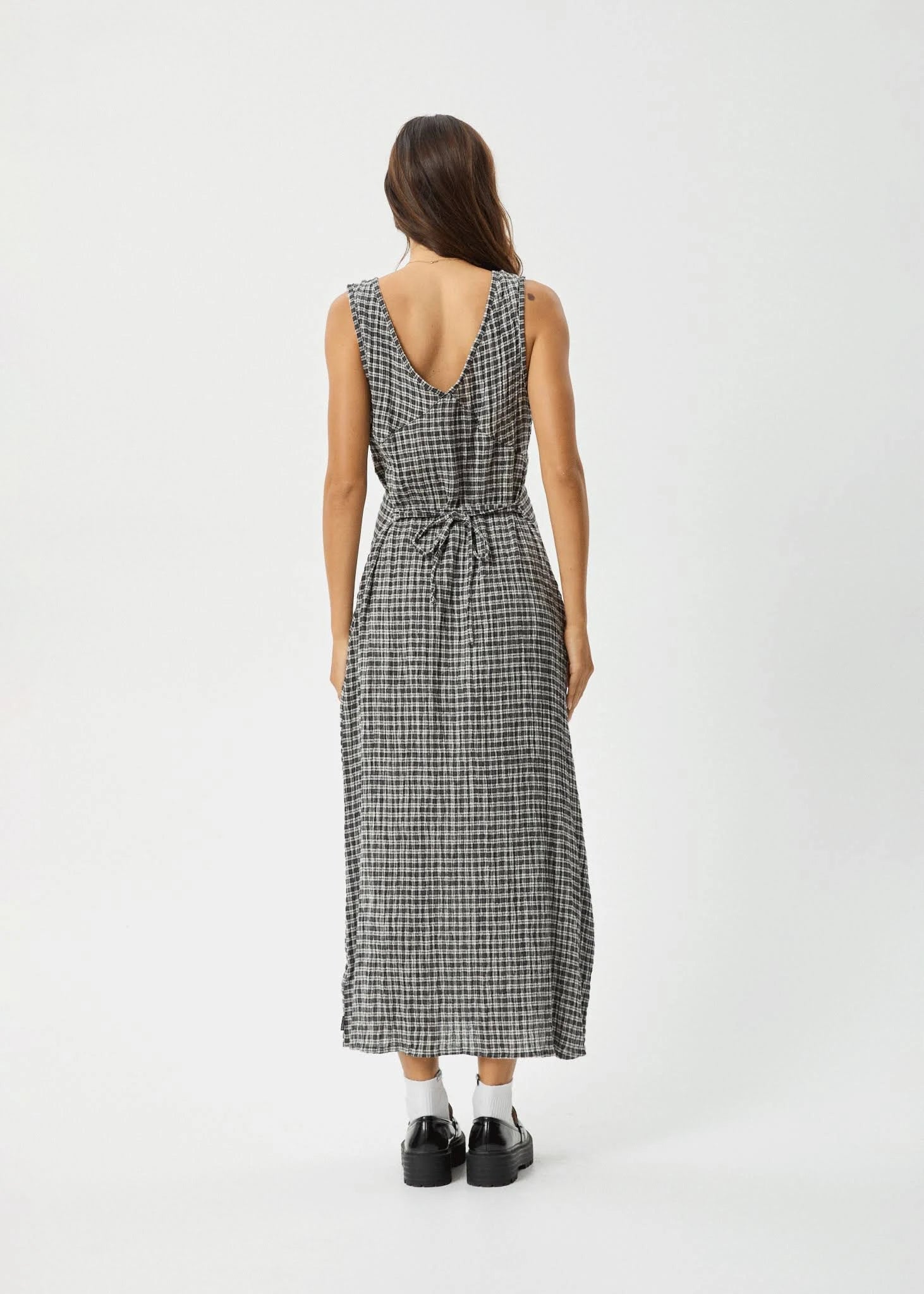 AFENDS Seersucker Maxi Dress - Steel Check