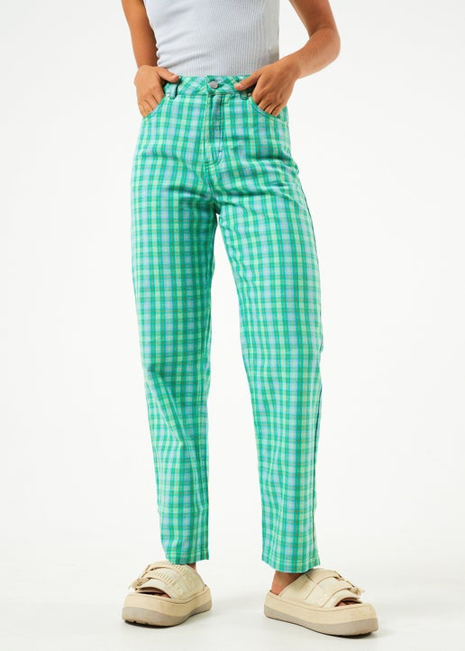 Afends Tully Shelby - Hemp Check Wide Leg Pants - Forest Check
