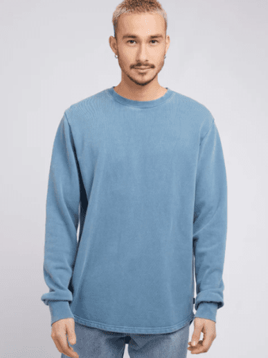 Silent Theory Curved Hem Crew- Washed Blue